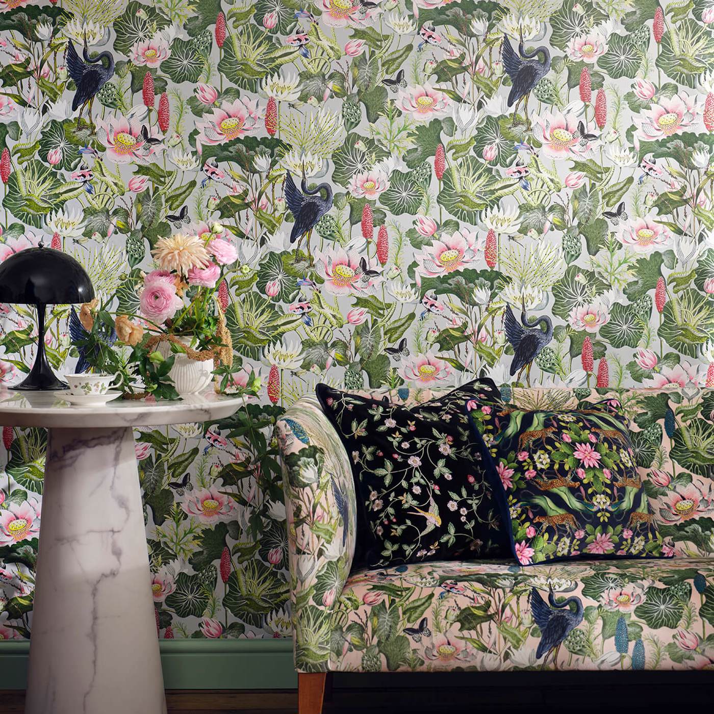 Waterlily Wallpaper - Midnight - Clarke & Clarke - W0137/04 - Premier Wallcovering