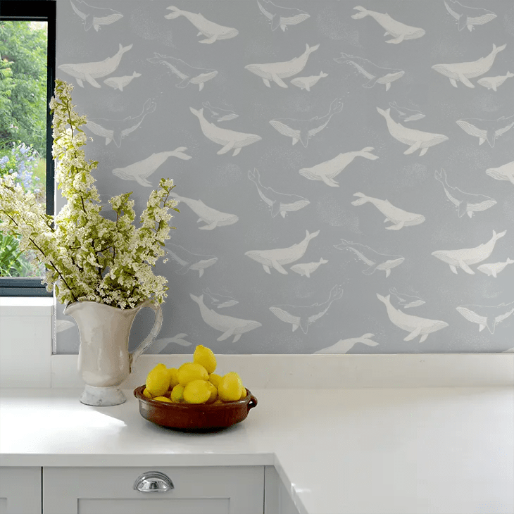 Whales Wallpaper - Baby Blue - Boråstapeter - 6942 - Premier Wallcovering