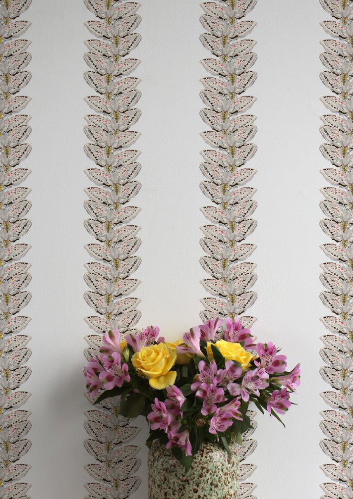 White Moth Stripe Wallpaper - Original - Timorous Beasties - WM/MICA/02 - Premier Wallcovering