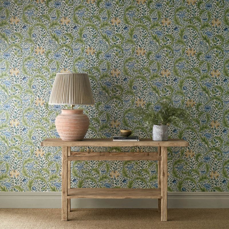 Wild Tulip & Vine Wallpaper - Nettle/Woad - Morris & Co - 217577 - Premier Wallcovering