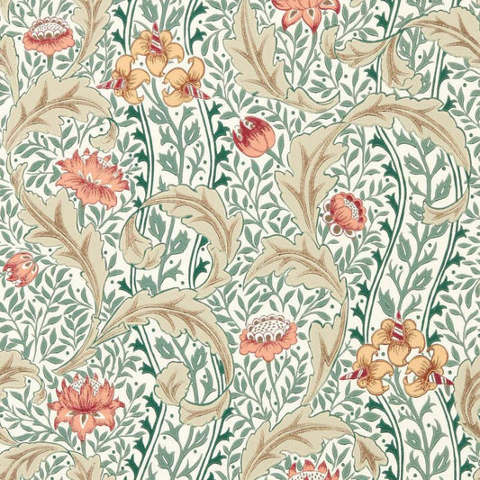 Wild Tulip & Vine Wallpaper - Coral/Teal - Morris & Co - 217578