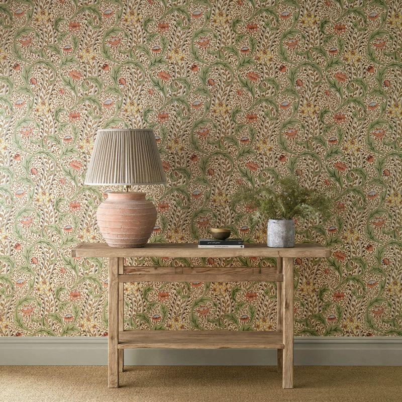 Wild Tulip & Vine Wallpaper - Rose/Linen - Morris & Co - 217579