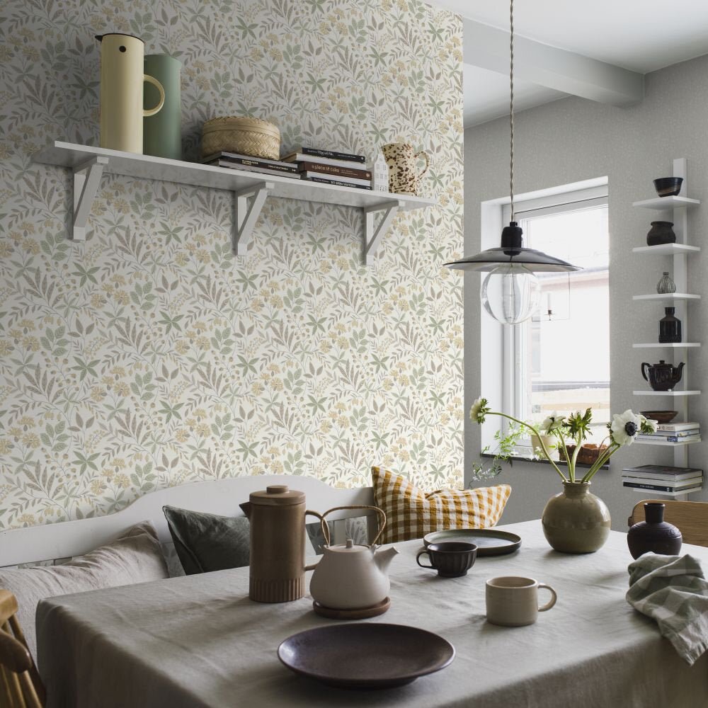 Wilma Wallpaper - Green / Yellow - Boråstapeter - 38752 - Premier Wallcovering