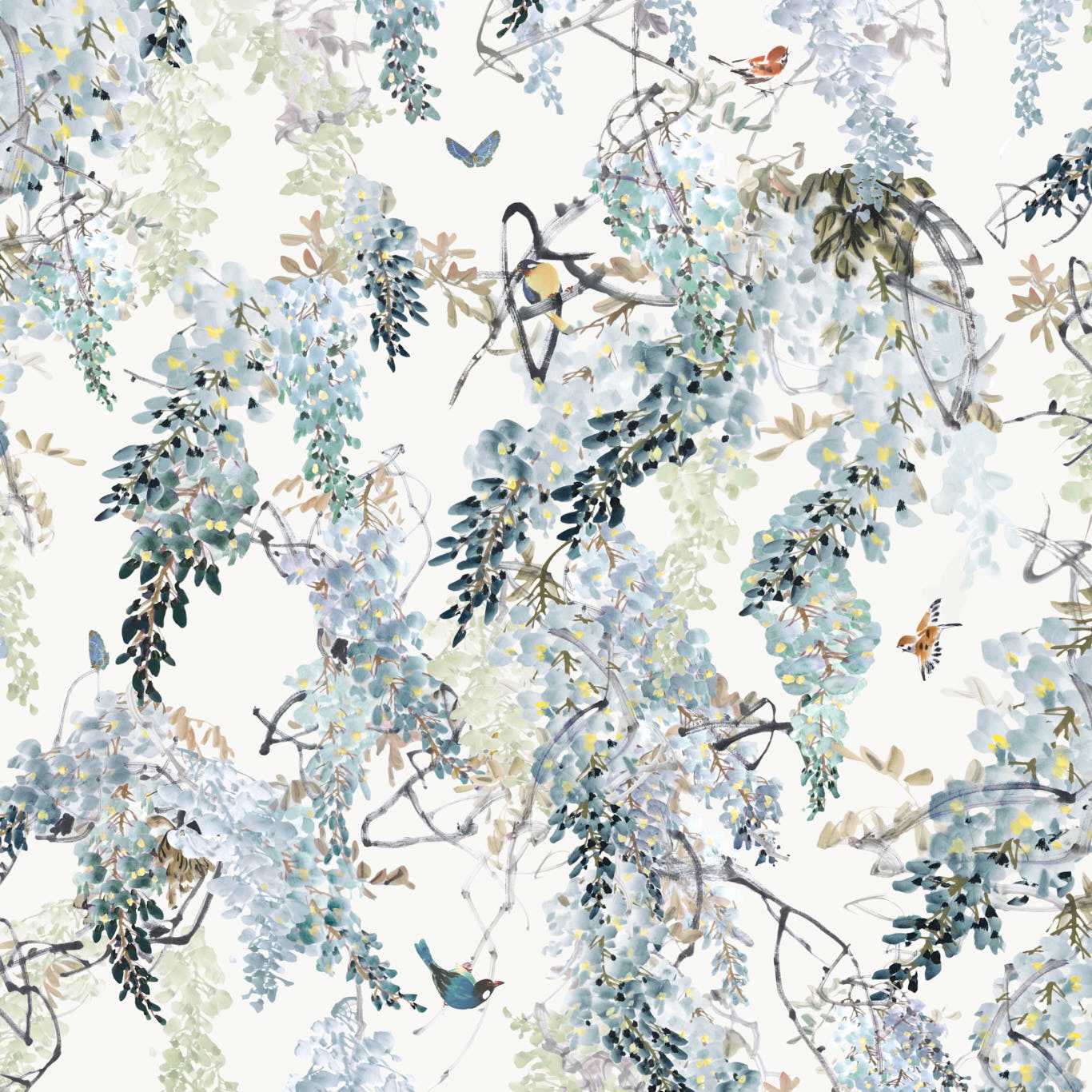 Wisteria Fall Panel A Wallpaper - Aqua - Sanderson - DWAP216298
