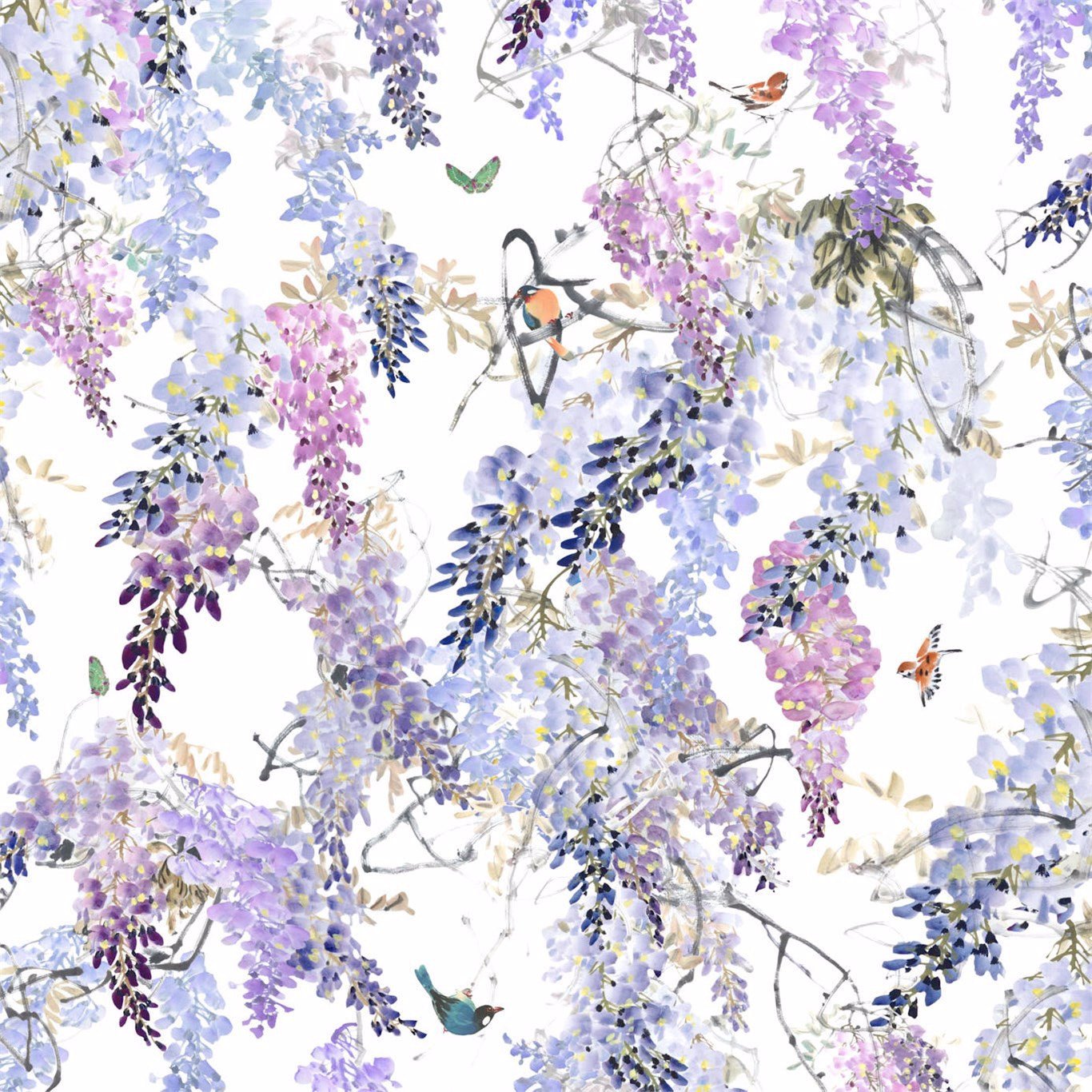 Wisteria Fall Panel B Wallpaper - Lilac - Sanderson - DWAP216297