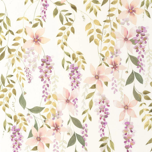Wisteria Soliflore Wallpaper - Parme / Vert Mousse - Casadeco - 200305202 - Premier Wallcovering