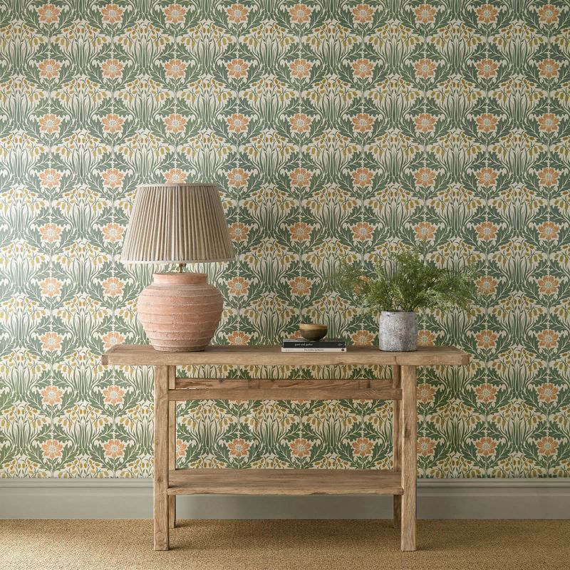 Woodbell & Anemone Wallpaper - Rose/Sage - Morris & Co - 217573
