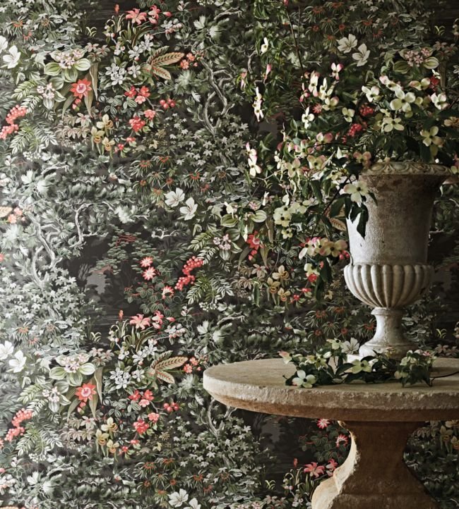 Woodland Wallpaper - Coral & Olive on Soot - 115/4011 - Cole & Son - Premier Wallcovering