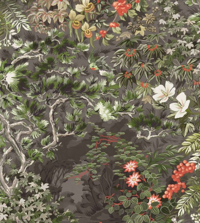 Woodland Wallpaper - Coral & Olive on Soot - 115/4011 - Cole & Son - Premier Wallcovering