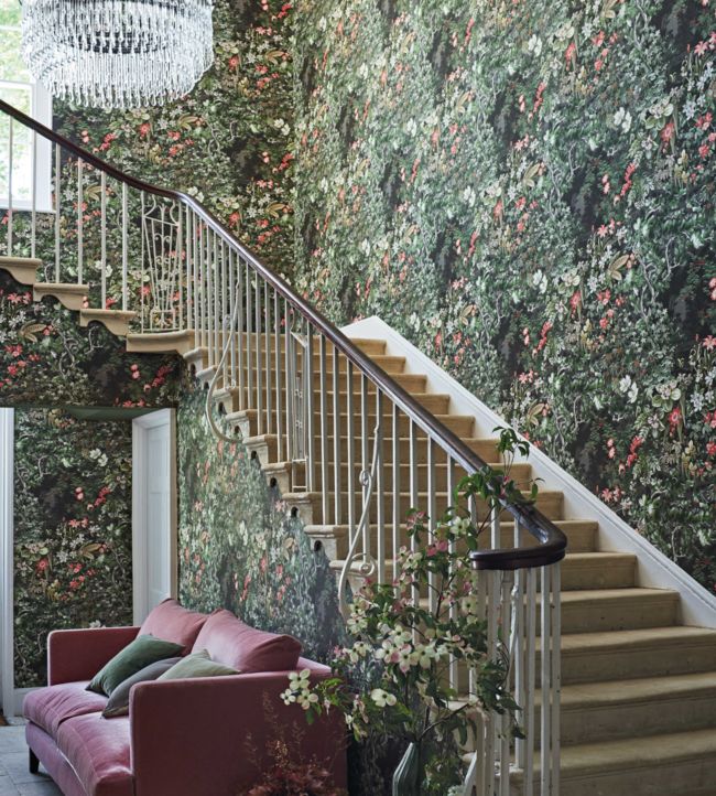 Woodland Wallpaper - Coral & Olive on Soot - 115/4011 - Cole & Son - Premier Wallcovering