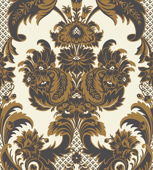 Wyndham Wallpaper - Metallic Gold & Charcoal on Chalk - 94/3014 - Cole & Son - Premier Wallcovering