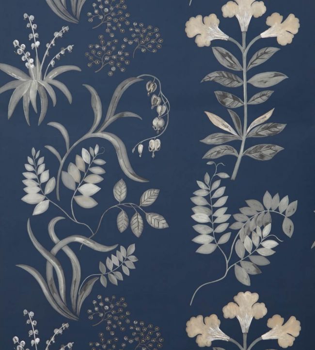 Botanical Stripe Wallpaper - Blue