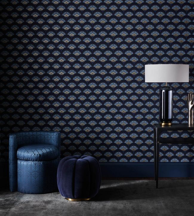 Deco Scallop Room Wallpaper - Blue