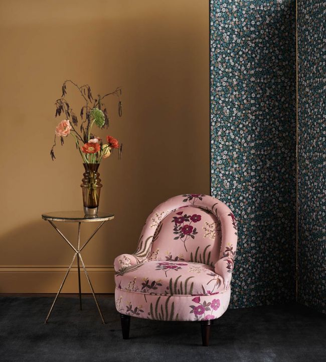 Botanical Flora in Wellington Room Velvet Fabric - Pink