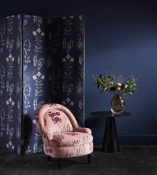 Botanical Flora in Wellington Room Velvet Fabric - Pink