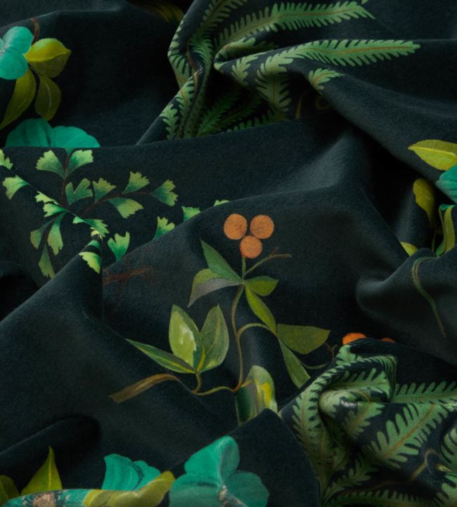 Botanical Flora in Wellington Room Velvet Fabric - Green