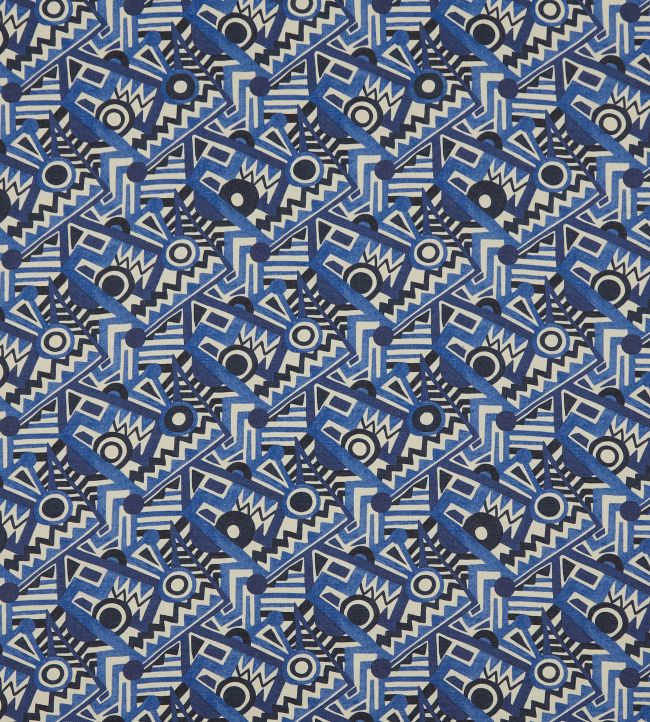 Zig Zag Linen Fabric - Blue