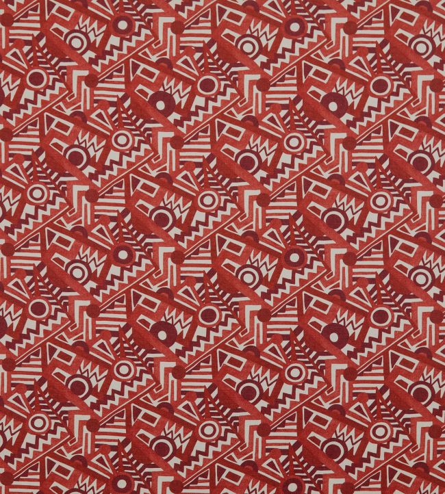 Zig Zag Linen Fabric - Red