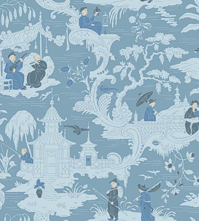 Chinese Toile Wallpaper - Blue