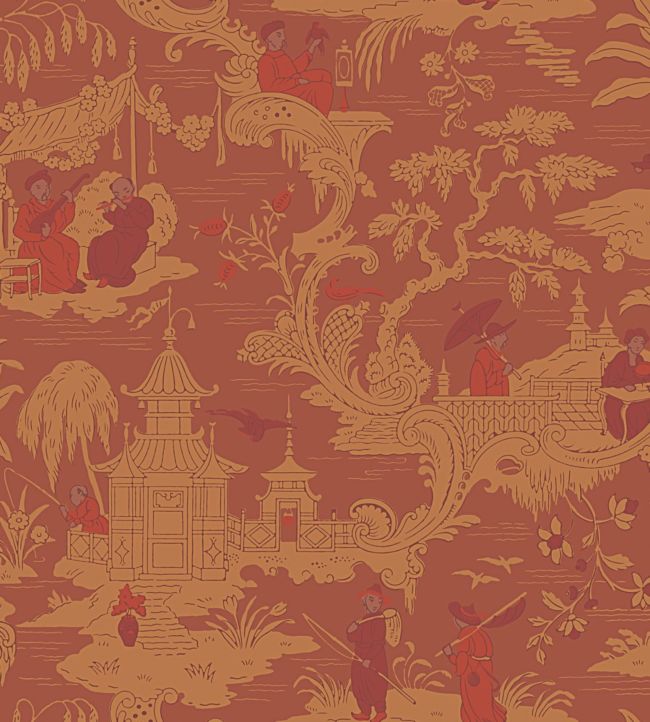 Chinese Toile Wallpaper - Orange