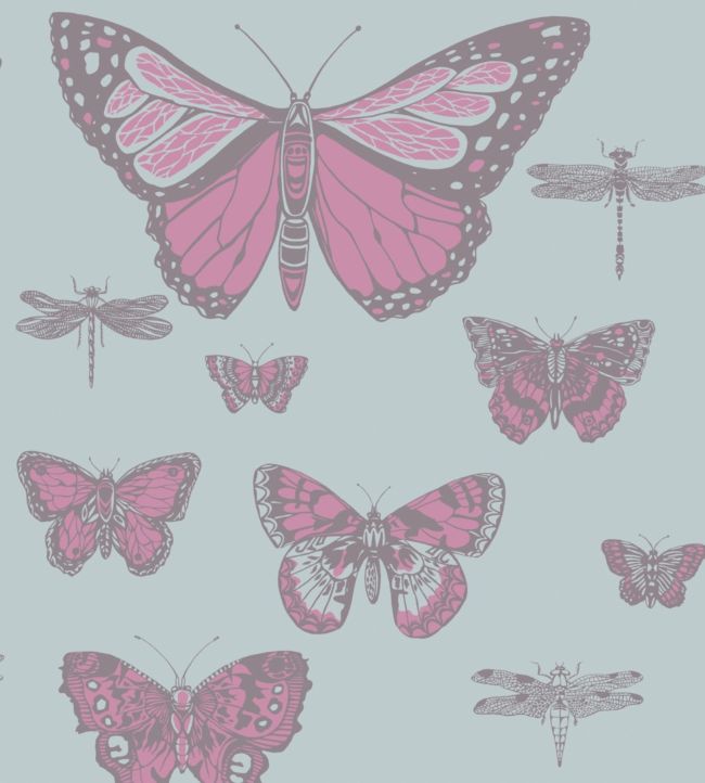 Butterflies & Dragonflies Wallpaper - Teal
