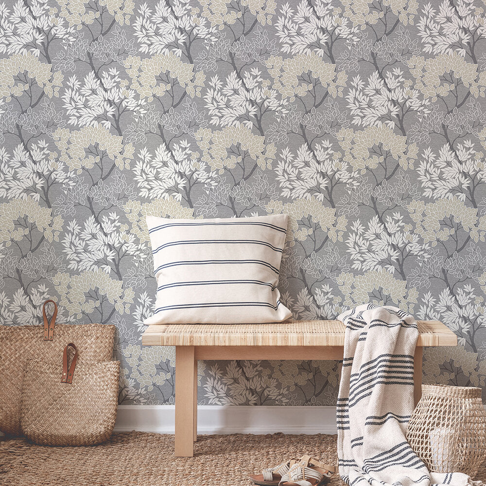 Lykke Tree Room Wallpaper - Gray