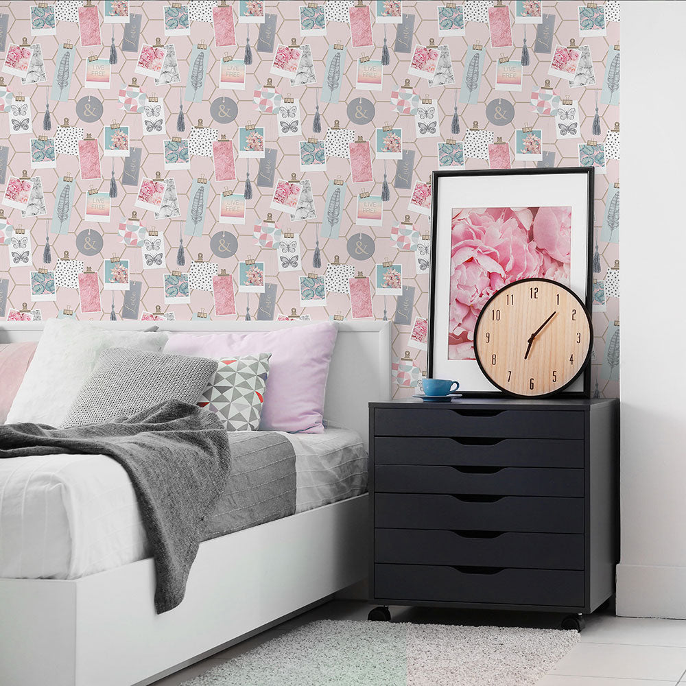 Clip Frames Room Wallpaper - Pink