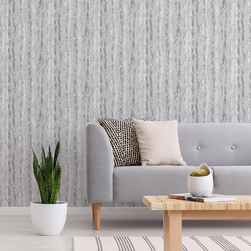 Dappled trees Room Wallpaper - Silver
