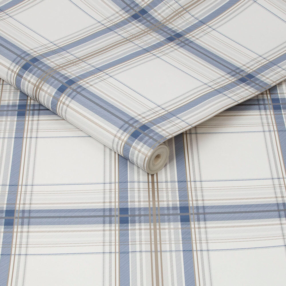 Iona Check Wallpaper - Blue