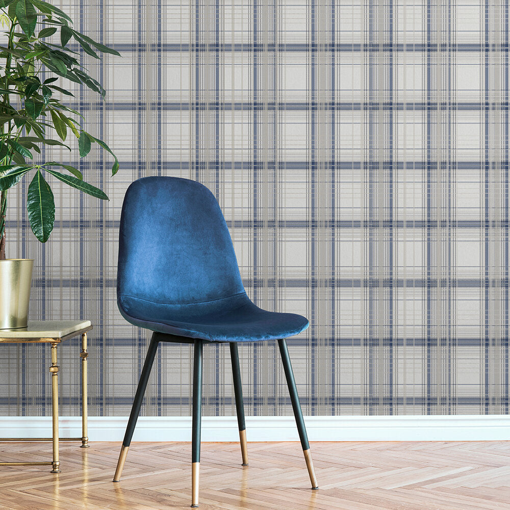 Iona Check Room Wallpaper - Blue