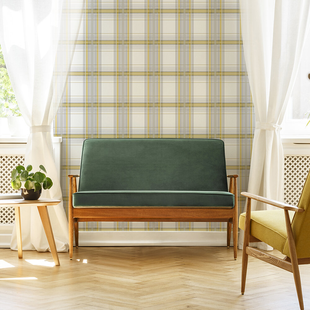 Iona Check Room Wallpaper - Yellow