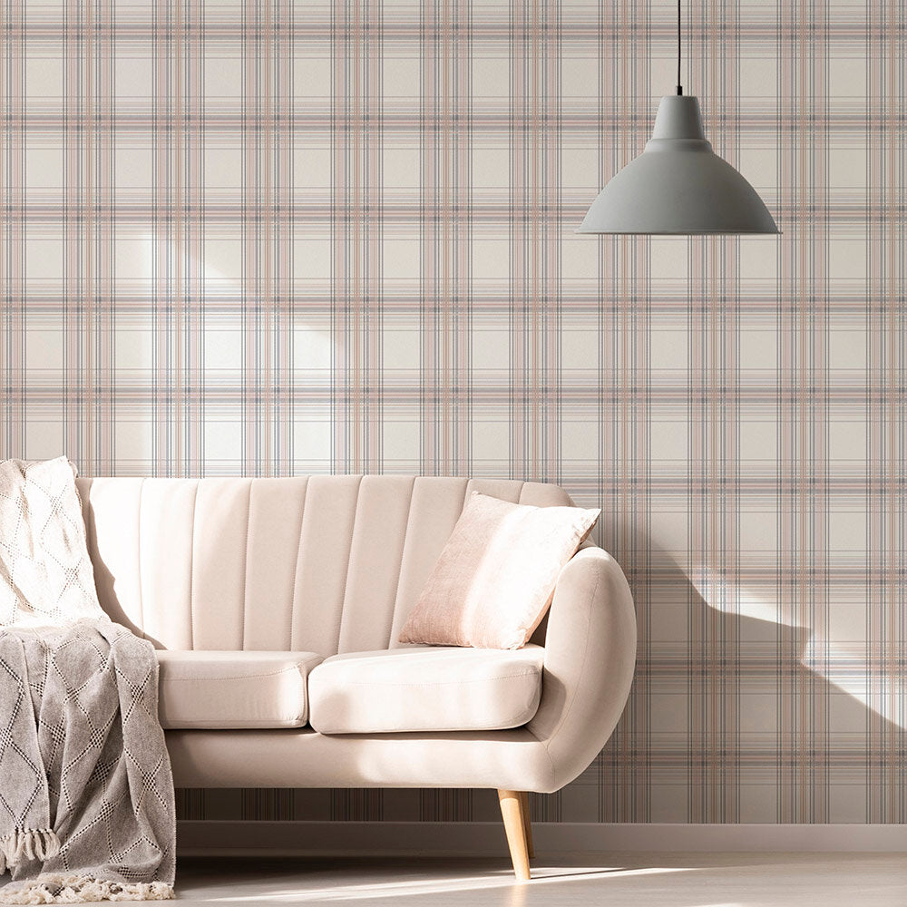 Iona Check Room Wallpaper - Purple