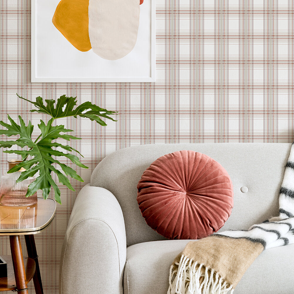 Iona Check Room Wallpaper - Pink