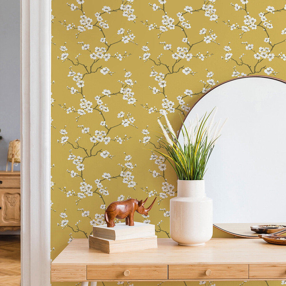 Apple Blossom Room Wallpaper - Gold