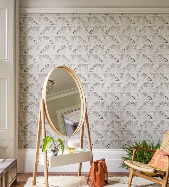 Leopard Walk Room Wallpaper - Gray