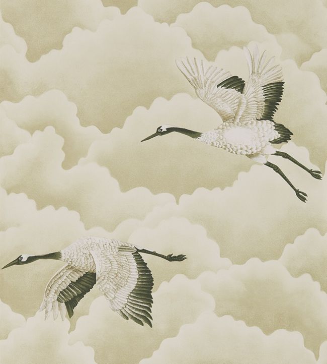 Cranes in Flight Wallpaper - Cream