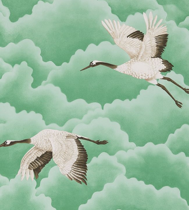 Cranes in Flight Wallpaper - Green