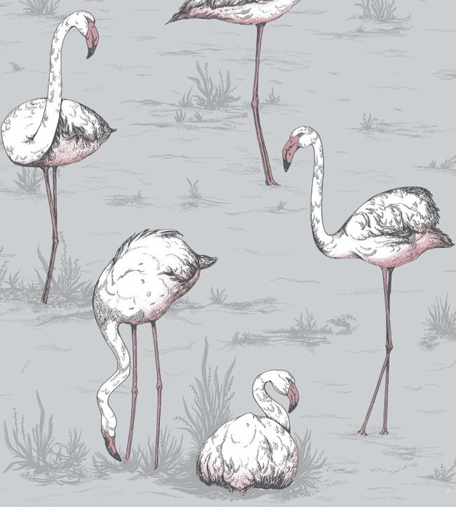 Flamingos Wallpaper - Silver 