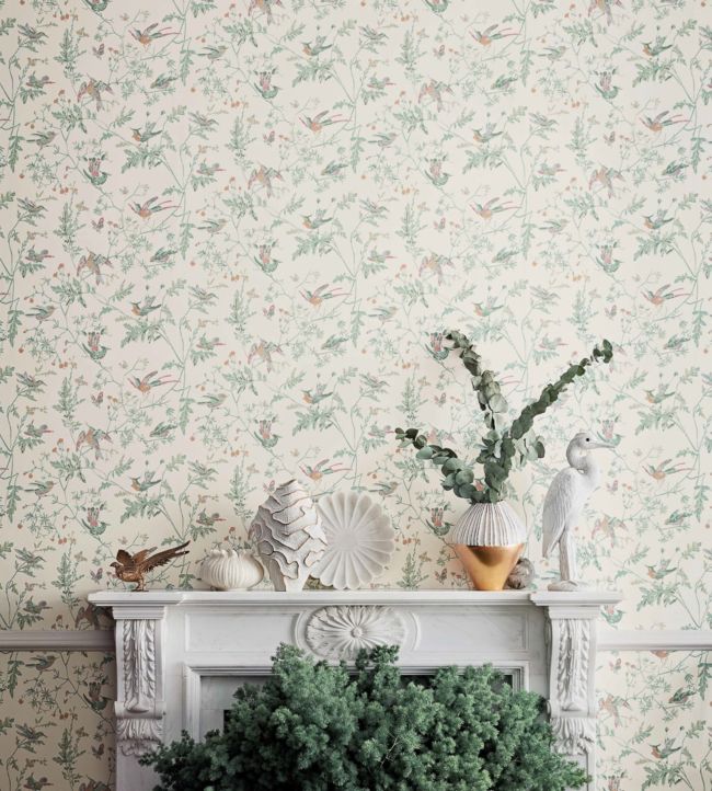 Hummingbirds Room Wallpaper - Green