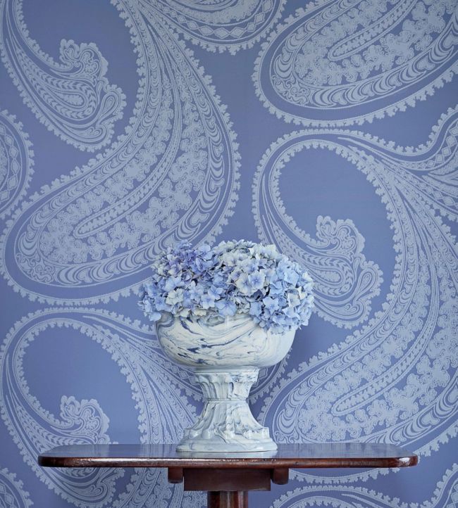 Rajapur Flock Room Wallpaper - Blue