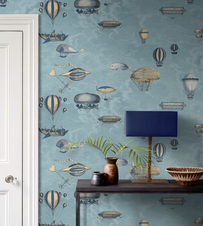 Macchine Volanti Room Wallpaper - Blue