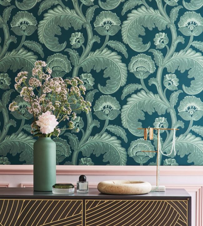 Fanfare Flock Wallpaper - Teal - Cole & Son