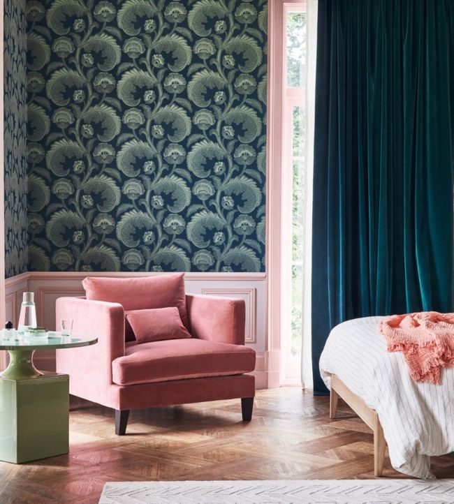 Fanfare Flock Wallpaper - Teal - Cole & Son