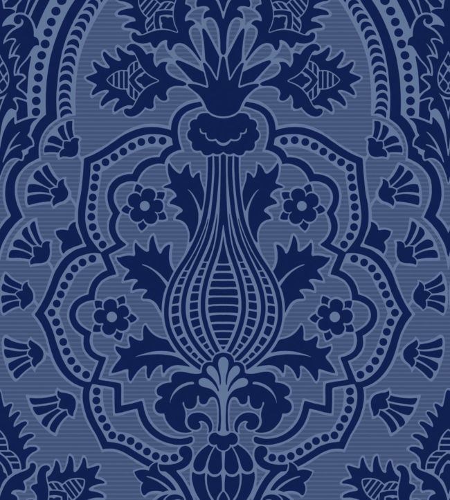 Pugin Palace Flock Wallpaper - Blue 