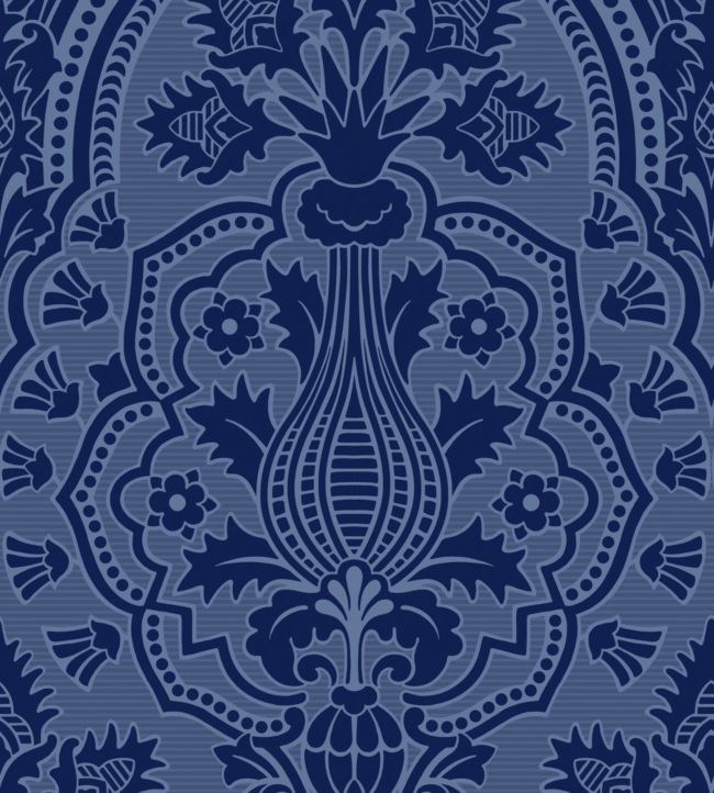 Pugin Palace Flock Wallpaper - Blue - Cole & Son