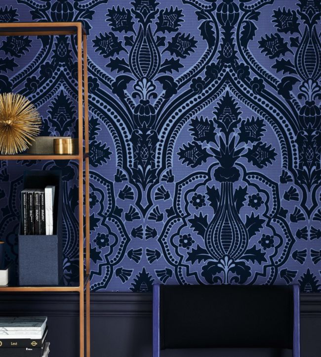 Pugin Palace Flock Wallpaper - Blue - Cole & Son