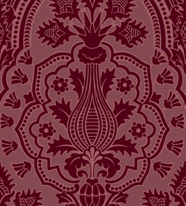 Pugin Palace Flock Wallpaper - Red 