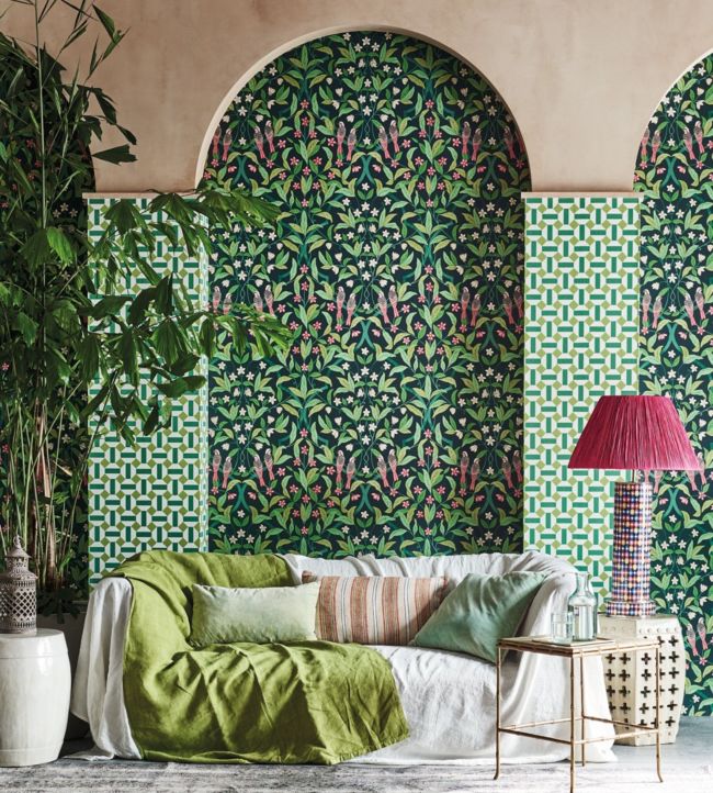 Jasmine And Serin Symphony Room Wallpaper - Green