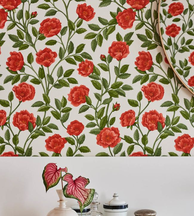 Hampton Roses Room Wallpaper - Red