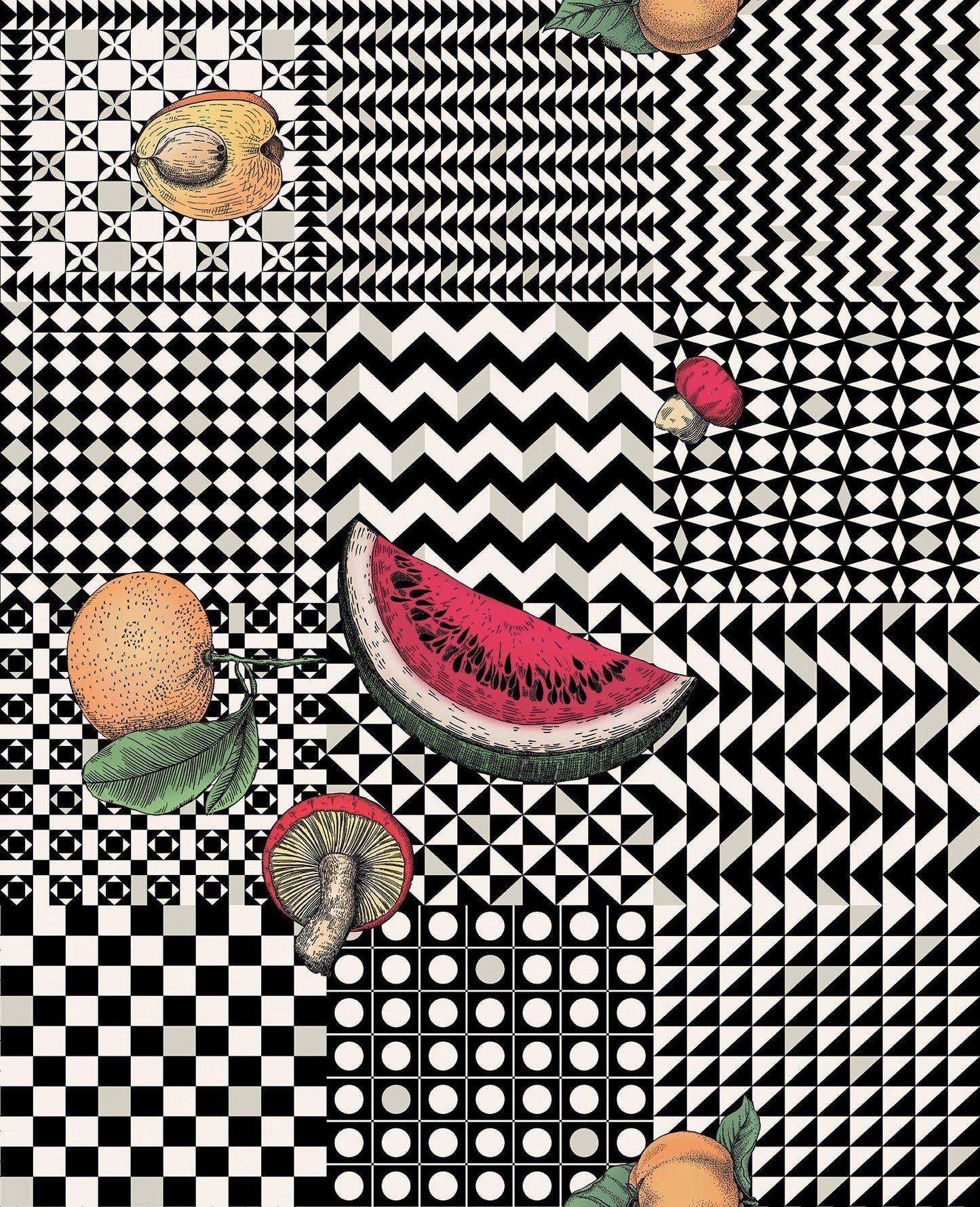 Frutta e Geometrico Wallpaper - Black - Cole & Son